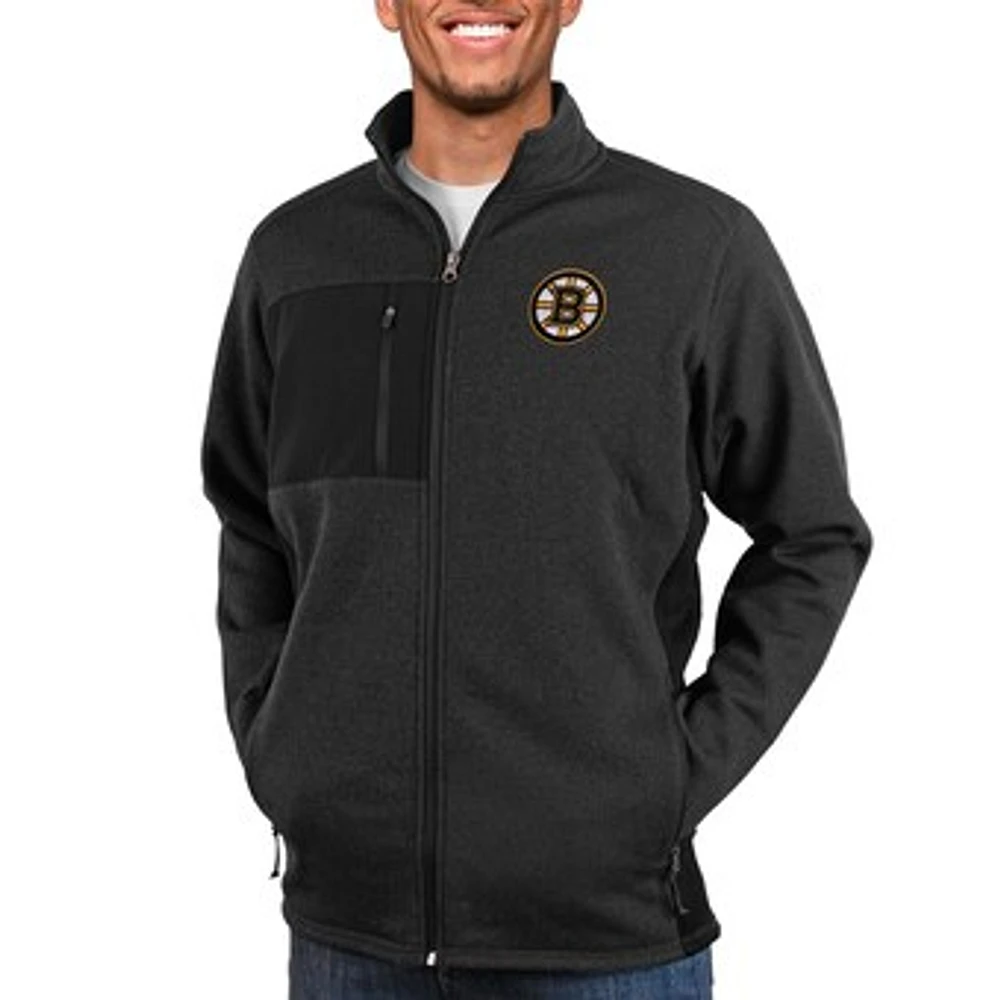 Men's Antigua Heather Charcoal Boston Bruins Course Full-Zip Jacket