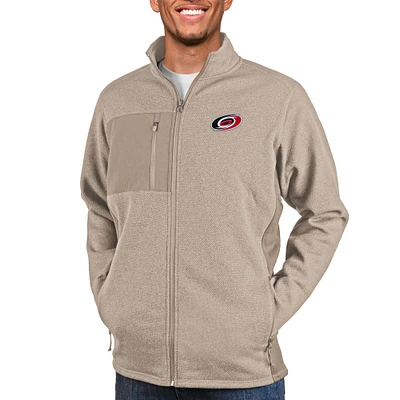 Men's Antigua Oatmeal Carolina Hurricanes Course Full-Zip Jacket