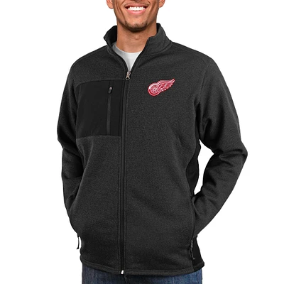 Men's Antigua Heather Black Detroit Red Wings Course Full-Zip Jacket