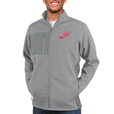 Men's Antigua Heather Gray Detroit Red Wings Course Full-Zip Jacket