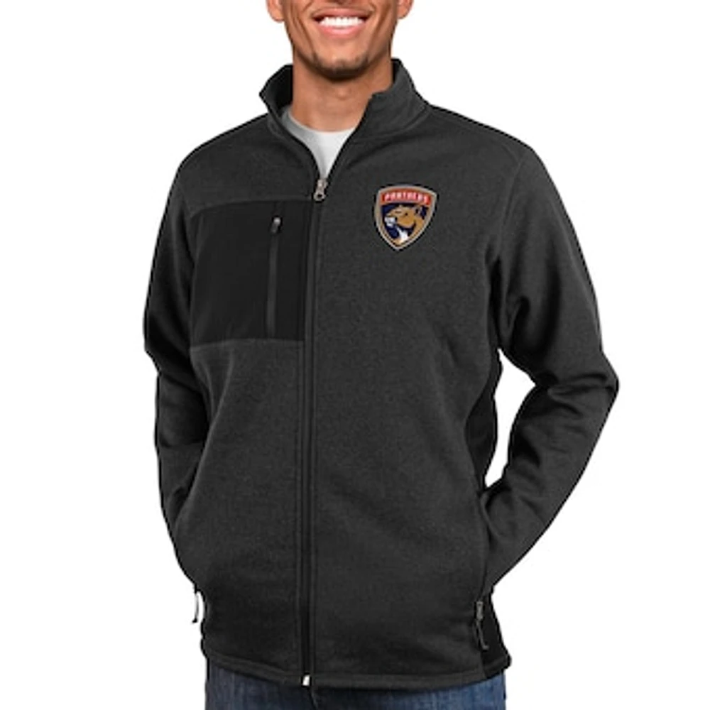 Men's Antigua Heather Black Florida Panthers Course Full-Zip Jacket