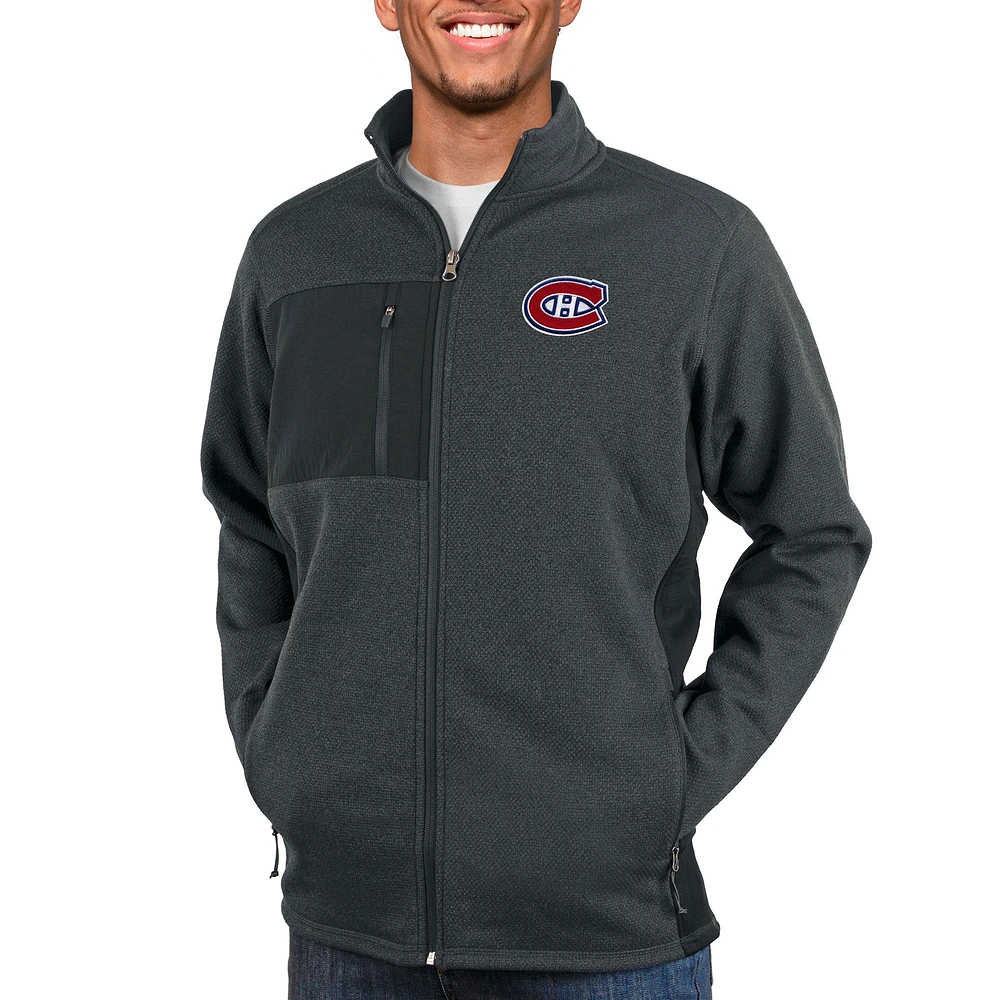 Men's Antigua Heather Charcoal Montreal Canadiens Course Full-Zip Jacket