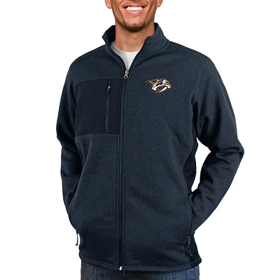 Men's Antigua Heather Navy Nashville Predators Course Full-Zip Jacket