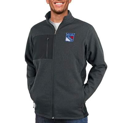 Men's Antigua Heather Charcoal New York Rangers Course Full-Zip Jacket