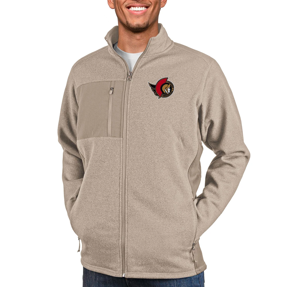 Men's Antigua Oatmeal Ottawa Senators Course Full-Zip Jacket
