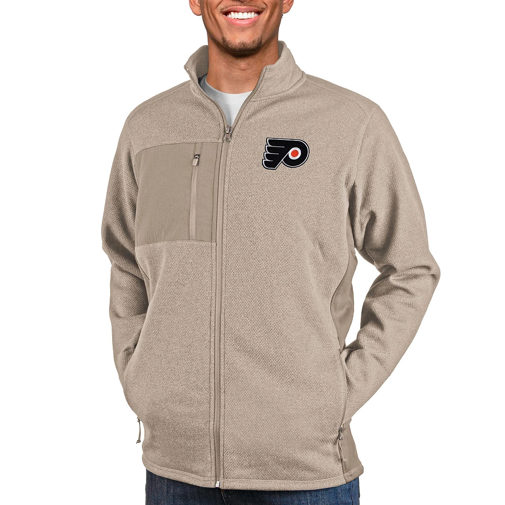 Men's Antigua Oatmeal Philadelphia Flyers Course Full-Zip Jacket