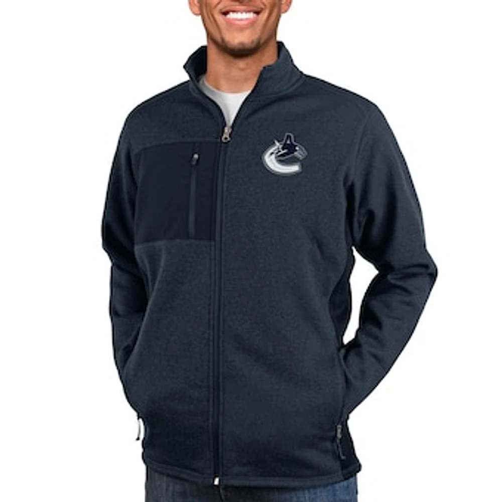 Men's Antigua Heather Navy Vancouver Canucks Course Full-Zip Jacket