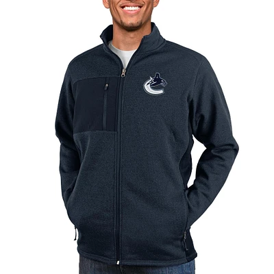 Men's Antigua Heather Navy Vancouver Canucks Course Full-Zip Jacket