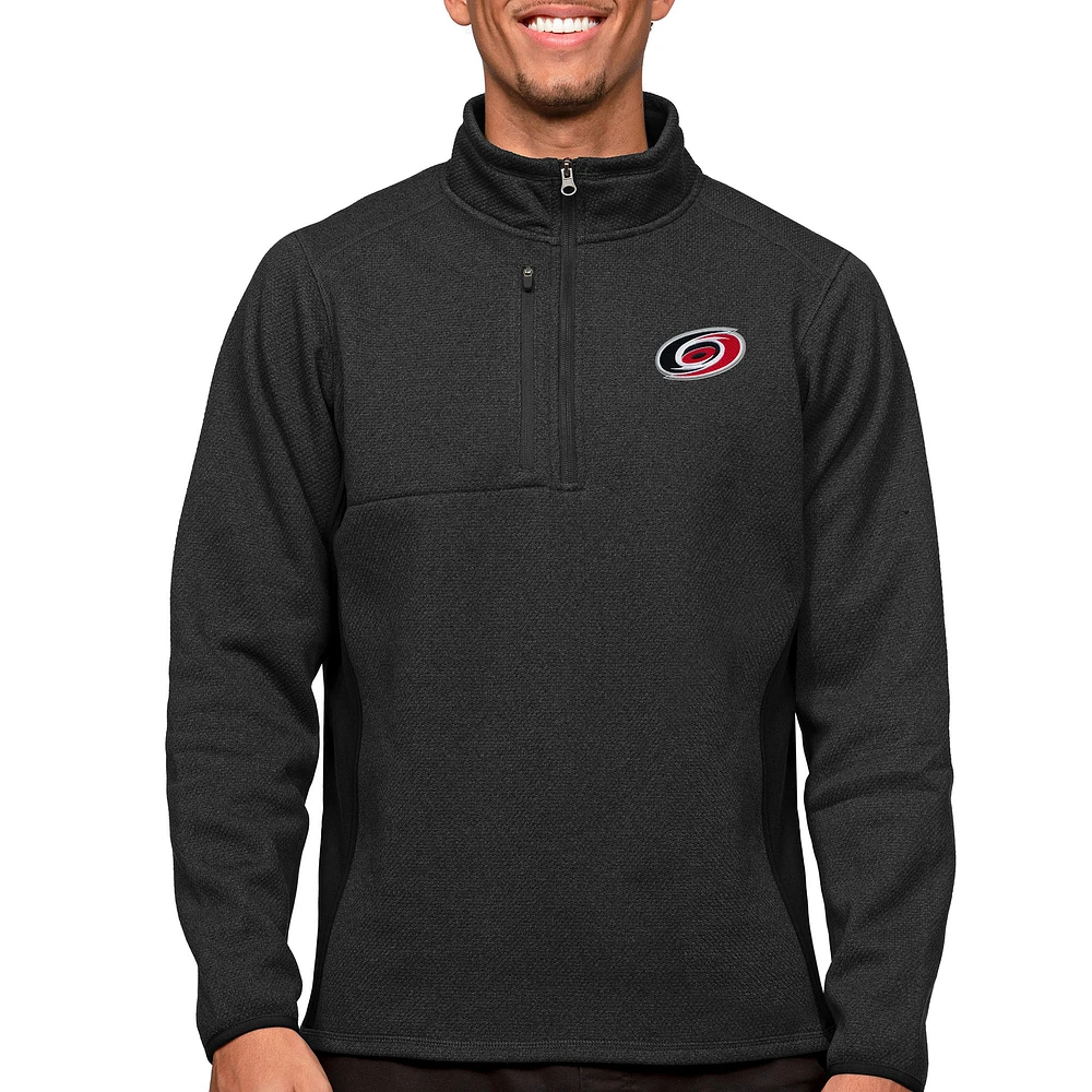 Men's Antigua Heather Black Carolina Hurricanes Course Quarter-Zip Pullover Top