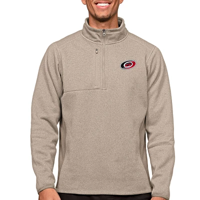 Men's Antigua Oatmeal Carolina Hurricanes Course Quarter-Zip Pullover Top