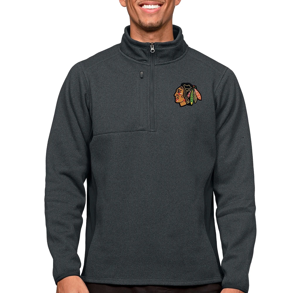 Men's Antigua Heather Charcoal Chicago Blackhawks Course Quarter-Zip Pullover Top