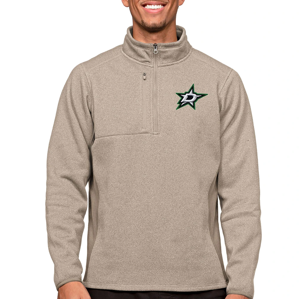 Men's Antigua Oatmeal Dallas Stars Course Quarter-Zip Pullover Top