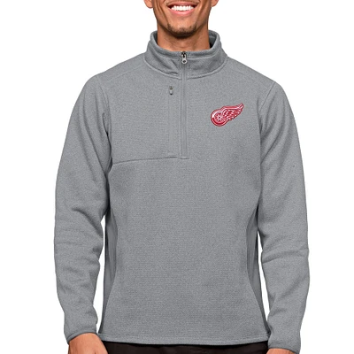 Men's Antigua Heather Gray Detroit Red Wings Course Quarter-Zip Pullover Top