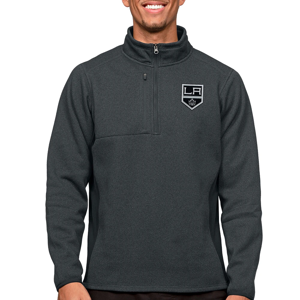 Men's Antigua Heather Charcoal Los Angeles Kings Course Quarter-Zip Pullover Top