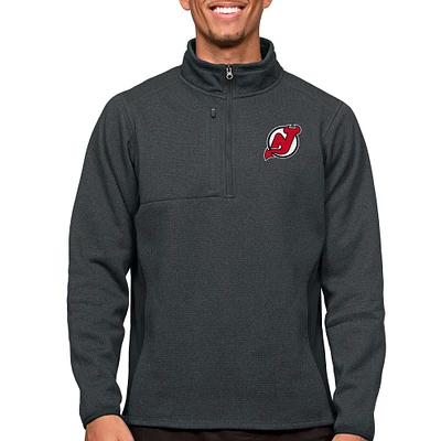 Men's Antigua Heather Charcoal New Jersey Devils Course Quarter-Zip Pullover Top