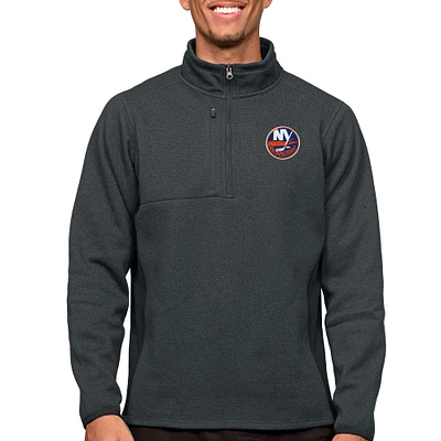 Men's Antigua Heather Charcoal New York Islanders Course Quarter-Zip Pullover Top