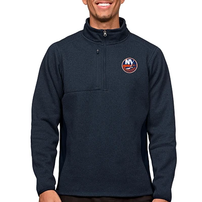 Men's Antigua Heather Navy New York Islanders Course Quarter-Zip Pullover Top
