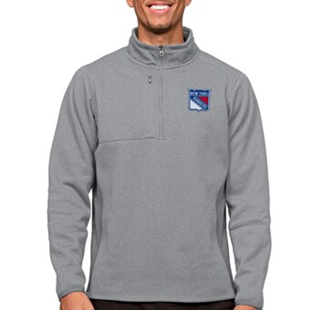 Men's Antigua Heather New York Rangers Course Quarter-Zip Pullover Top