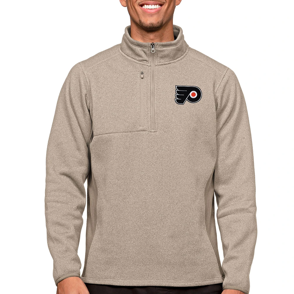 Men's Antigua Oatmeal Philadelphia Flyers Course Quarter-Zip Pullover Top
