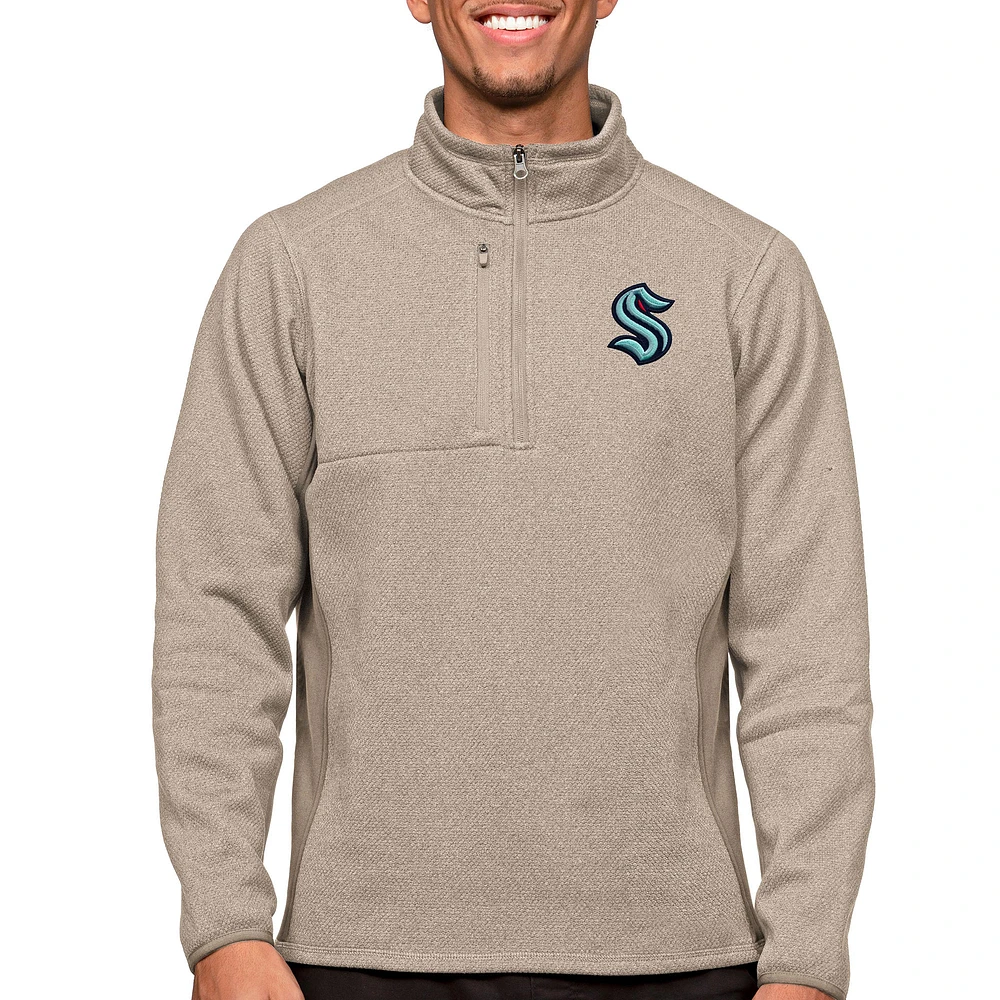 Men's Antigua Oatmeal Seattle Kraken Course Quarter-Zip Pullover Top
