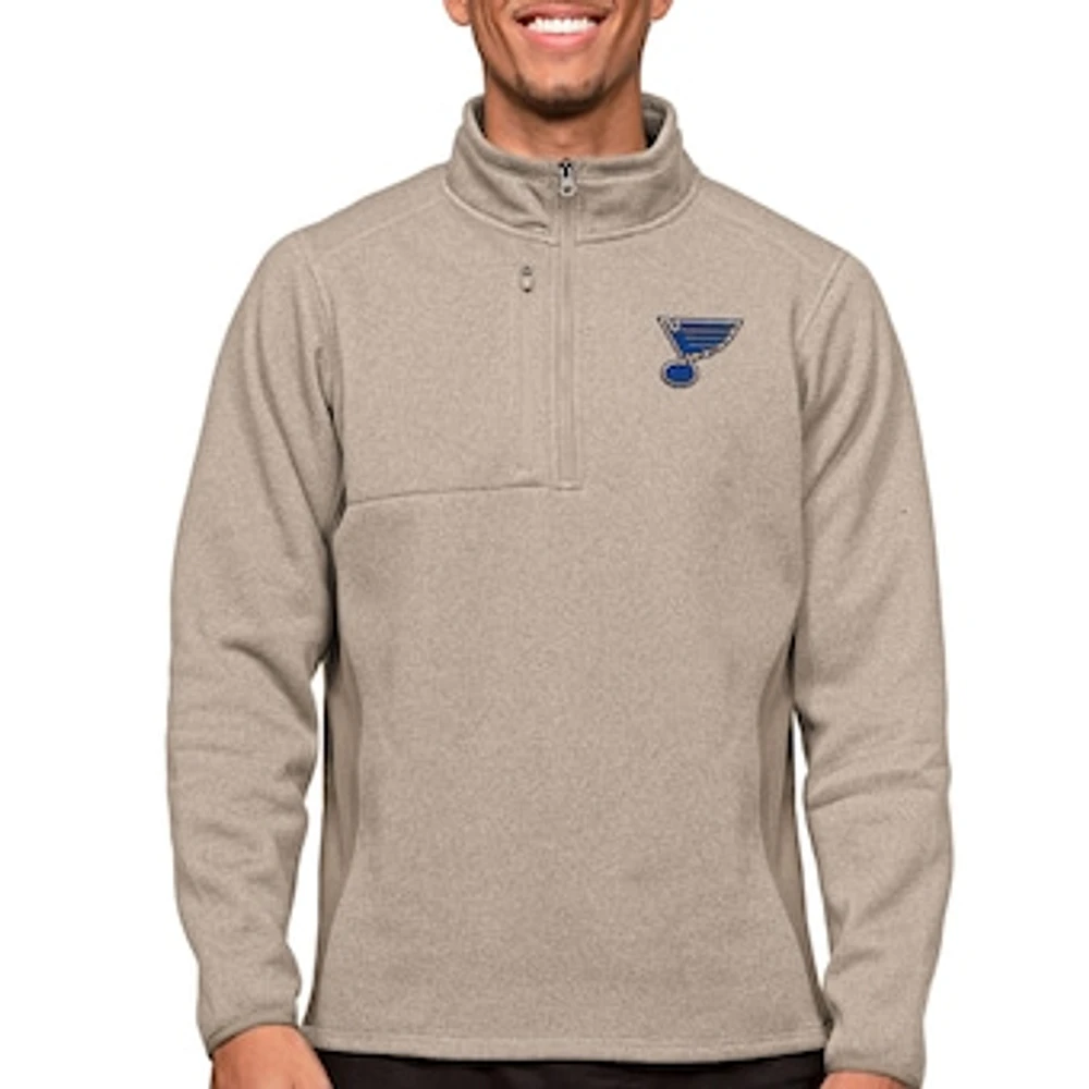 Men's Antigua Oatmeal St. Louis Blues Course Quarter-Zip Pullover Top
