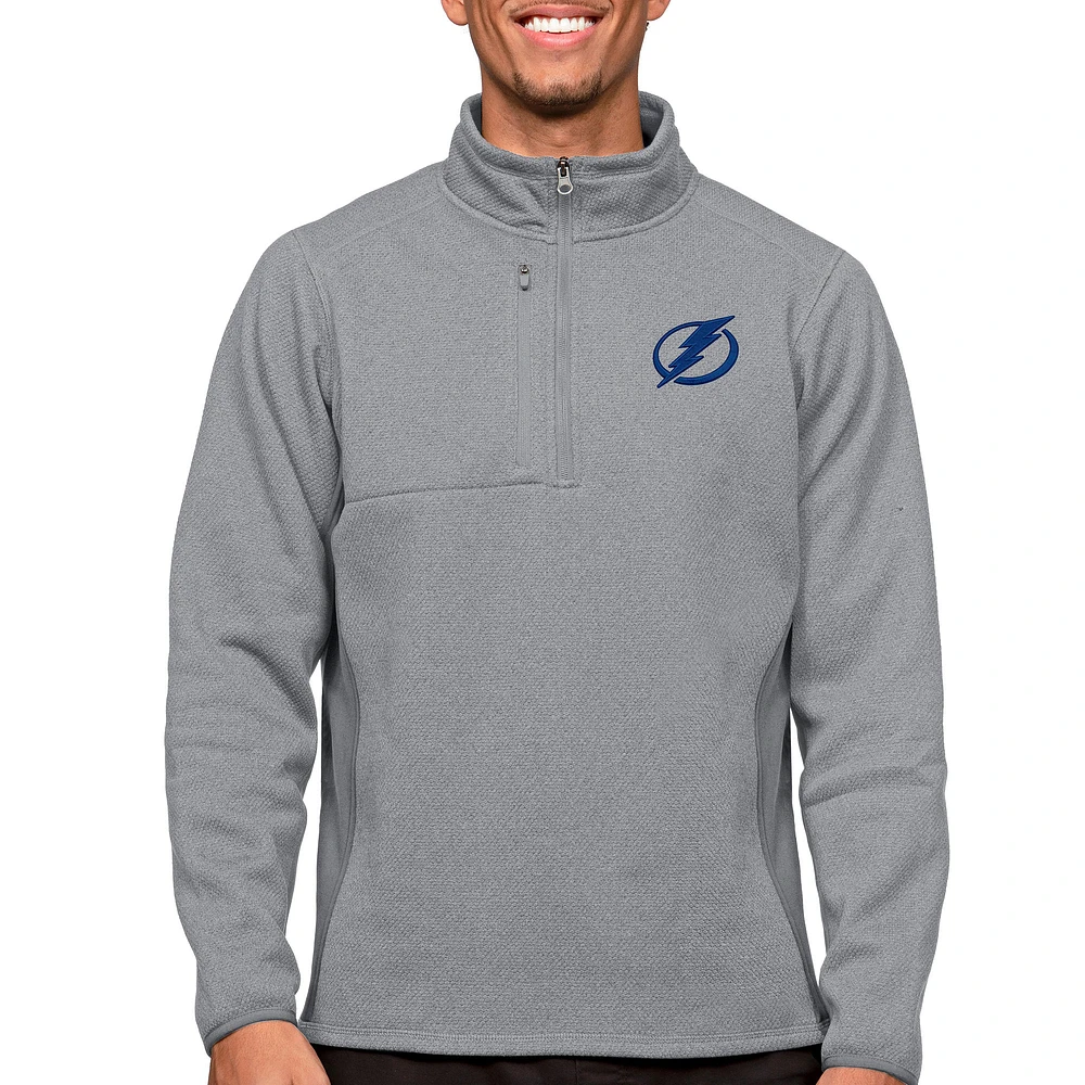 Men's Antigua Heather Gray Tampa Bay Lightning Course Quarter-Zip Pullover Top