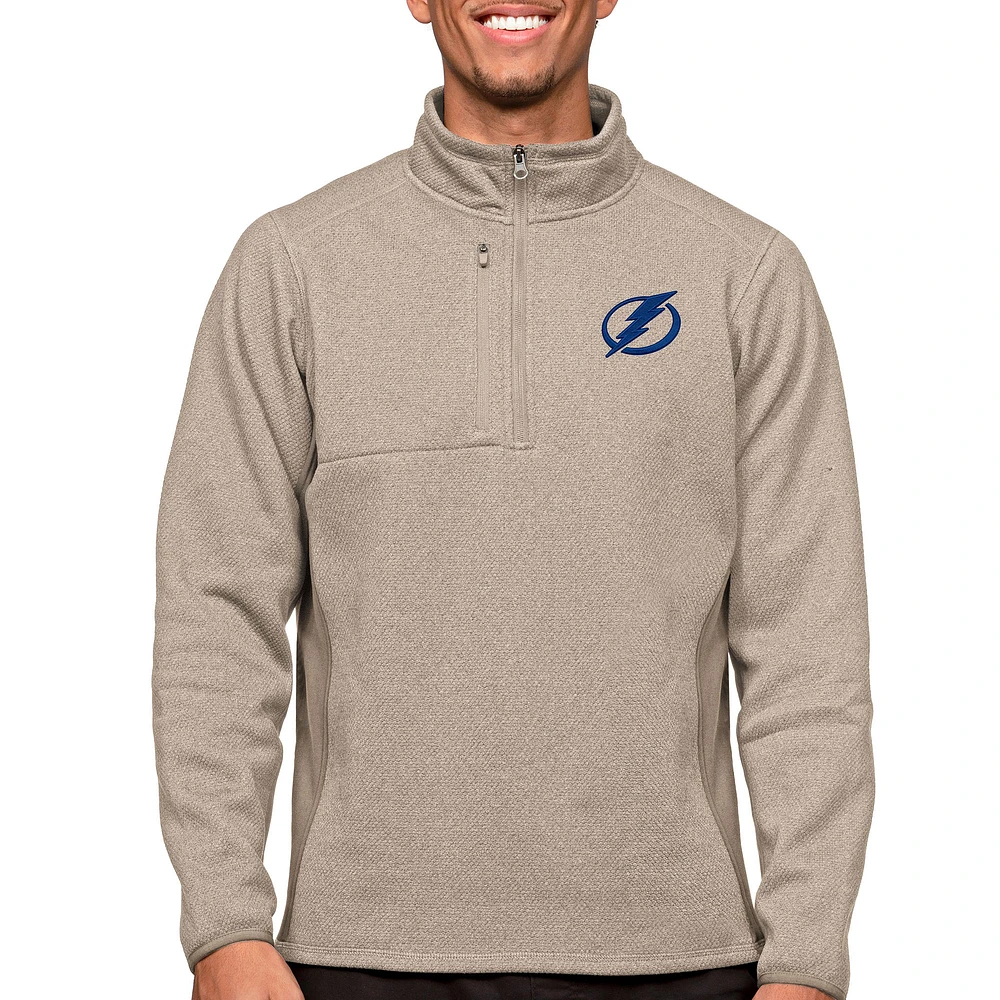 Men's Antigua Oatmeal Tampa Bay Lightning Course Quarter-Zip Pullover Top