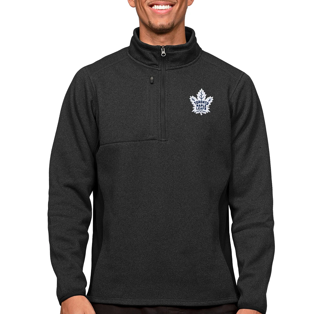 Men's Antigua Heather Black Toronto Maple Leafs Course Quarter-Zip Pullover Top