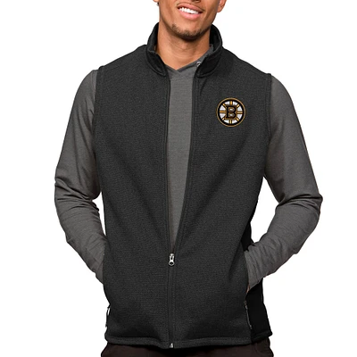 Men's Antigua Heather Black Boston Bruins Course Full-Zip Vest