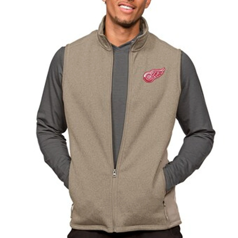 Men's Antigua Oatmeal Detroit Red Wings Course Full-Zip Vest