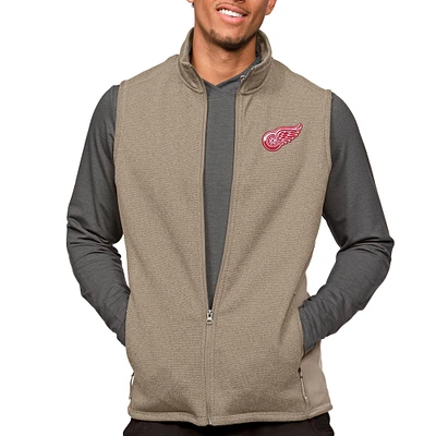 Men's Antigua Oatmeal Detroit Red Wings Course Full-Zip Vest