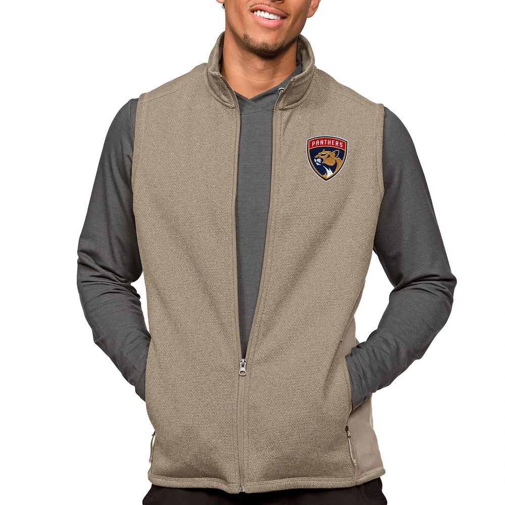 Men's Antigua Oatmeal Florida Panthers Course Full-Zip Vest