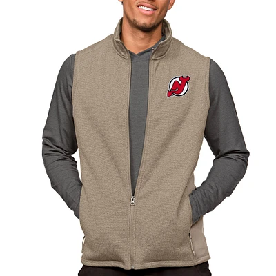 Men's Antigua Oatmeal New Jersey Devils Course Full-Zip Vest