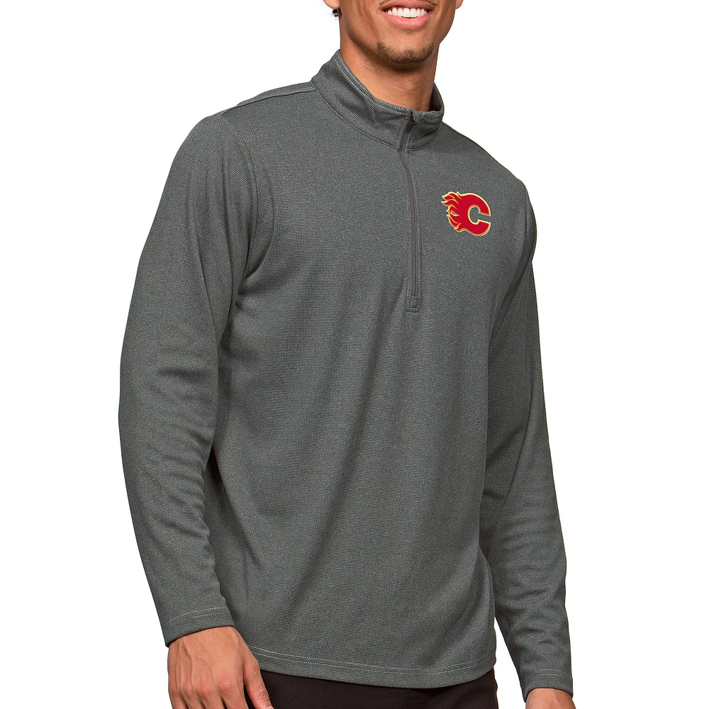 Men's Antigua Heather Charcoal Calgary Flames Epic Quarter-Zip Pullover Top