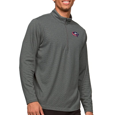 Men's Antigua Heather Charcoal Columbus Blue Jackets Epic Quarter-Zip Pullover Top