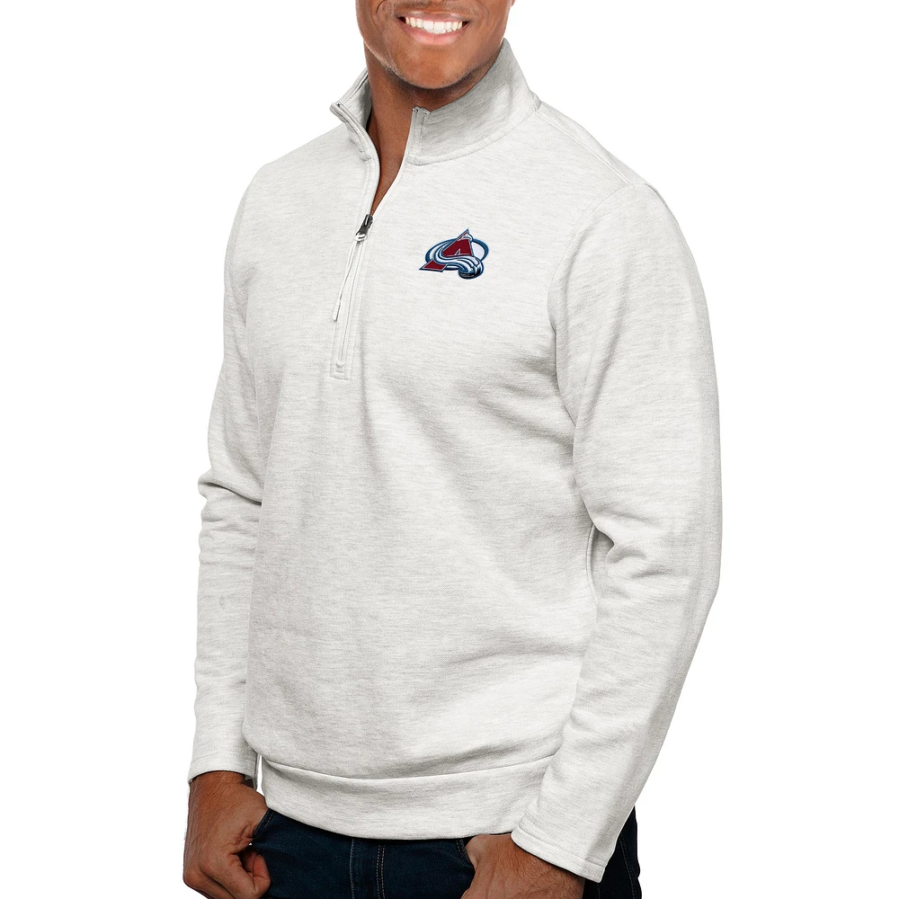 Men's Antigua Heather Gray Colorado Avalanche Gambit Quarter-Zip Pullover Top