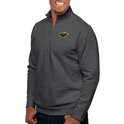 Men's Antigua Charcoal Minnesota Wild Gambit Quarter-Zip Pullover Top