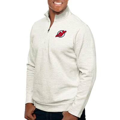 Men's Antigua Oatmeal New Jersey Devils Gambit Quarter-Zip Pullover Top