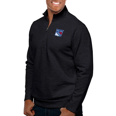 Men's Antigua Heather New York Rangers Gambit Quarter-Zip Pullover Top