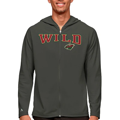 Men's Antigua Charcoal Minnesota Wild Legacy Full-Zip Hoodie