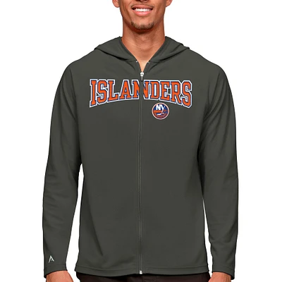 Men's Antigua Charcoal New York Islanders Legacy Full-Zip Hoodie