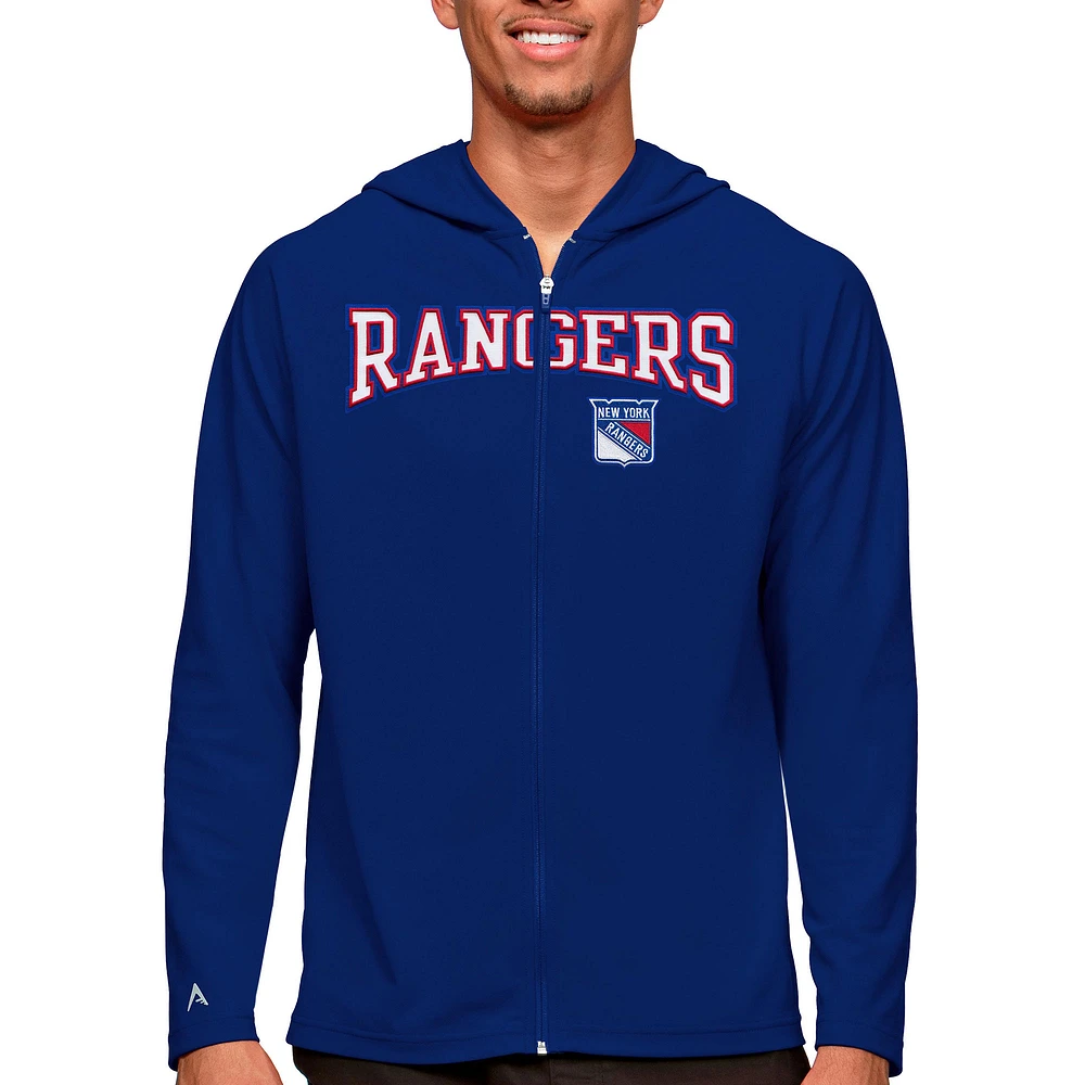 Men's Antigua Royal New York Rangers Legacy Full-Zip Hoodie