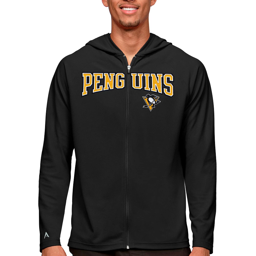Men's Antigua Black Pittsburgh Penguins Legacy Full-Zip Hoodie