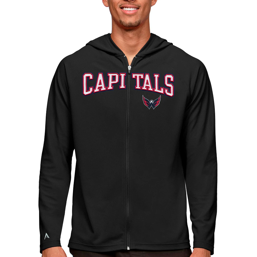 Men's Antigua Black Washington Capitals Legacy Full-Zip Hoodie