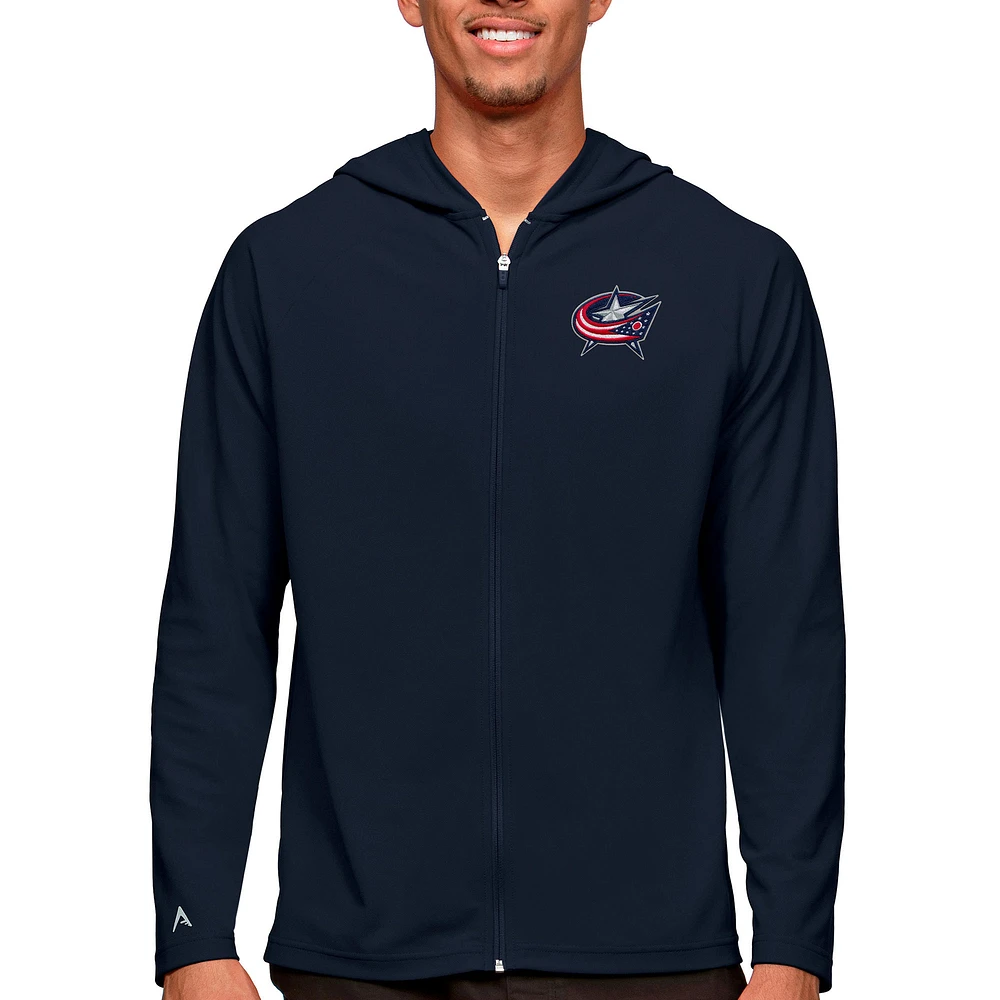 Men's Antigua Navy Columbus Blue Jackets Logo Legacy Full-Zip Hoodie