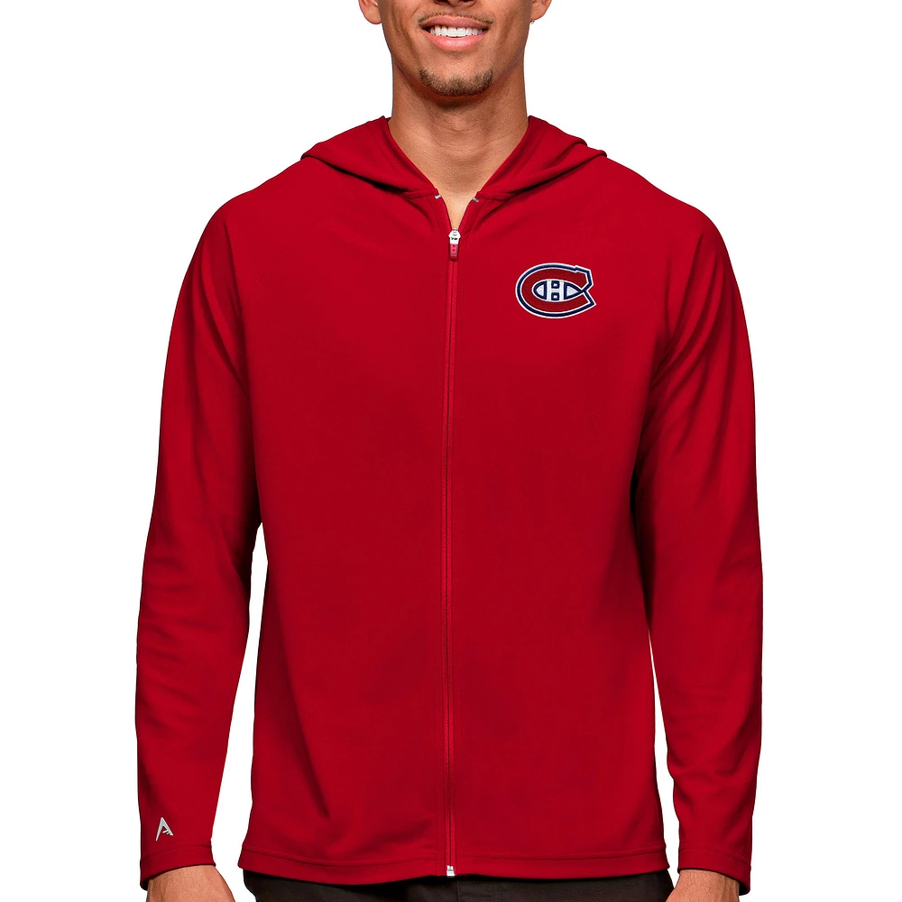 Men's Antigua Red Montreal Canadiens Logo Legacy Full-Zip Hoodie