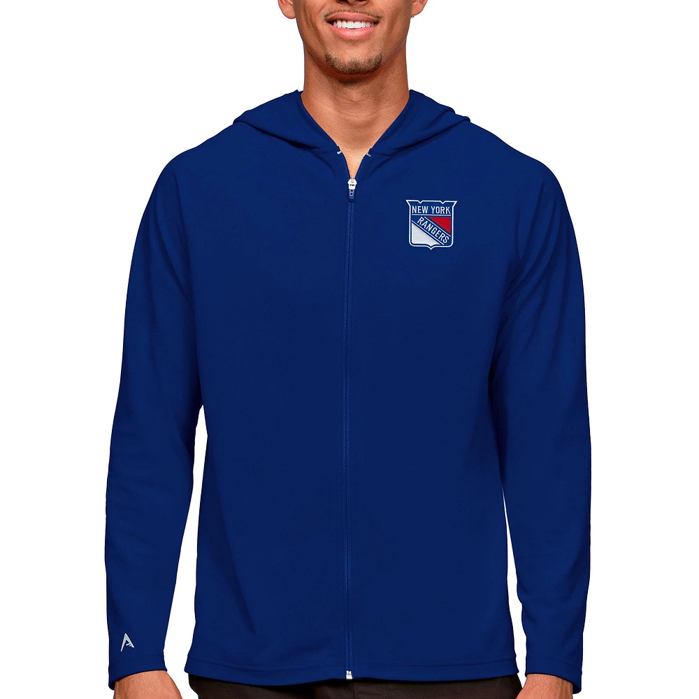 Men's Antigua Royal New York Rangers Logo Legacy Full-Zip Hoodie