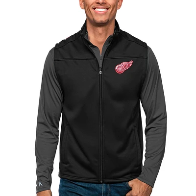 Men's Antigua Black Detroit Red Wings Links Full-Zip Golf Vest