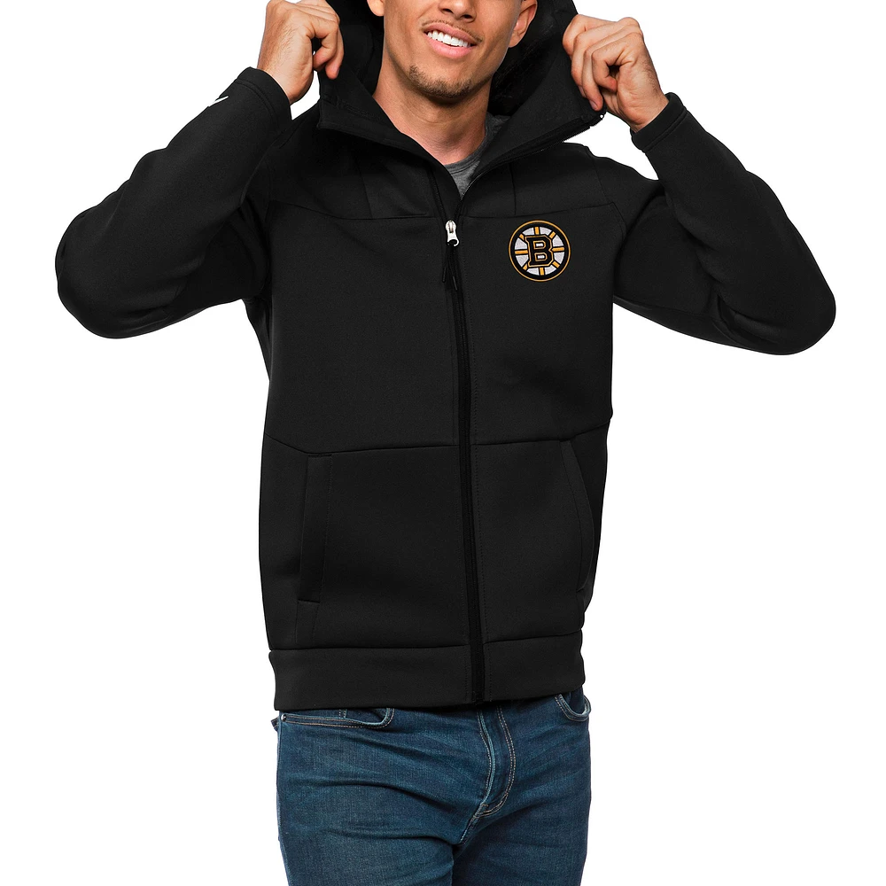 Men's Antigua Black Boston Bruins Protect Full-Zip Hoodie