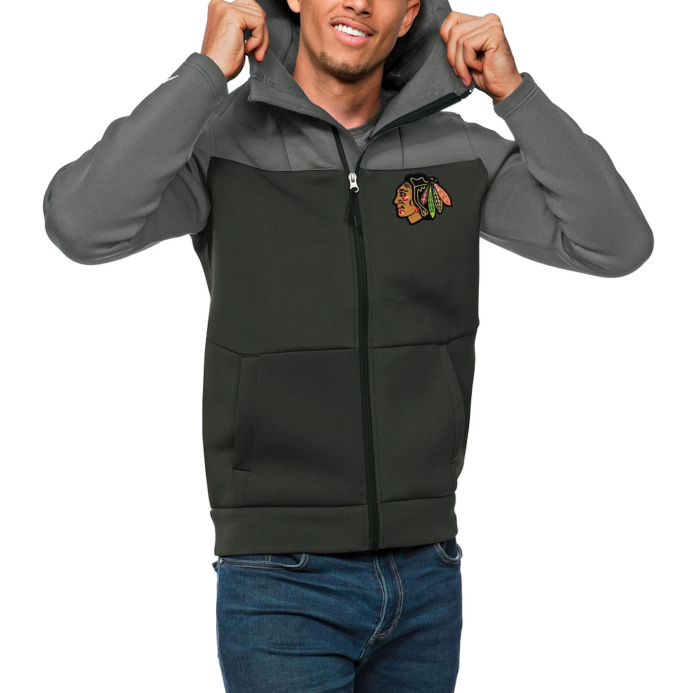 Men's Antigua Steel/Charcoal Chicago Blackhawks Protect Full-Zip Hoodie